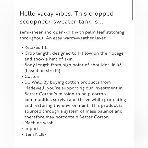 Madewell Cropped Sweater Palm Tank - Picture 5 of 5